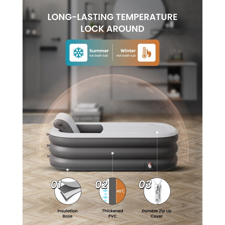 Frstem 64" Inflatable Bathtub For Adults – Portable Foldable Soaking Tub With Wireless Air Pump & S-Curve Cushion