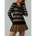 thumbnail image 6 of KOMOO Women Patchwork Knit Hoodie Stripe Pattern Long Sleeve Hooded Kangaroo Pocket Pullover, 6 of 7