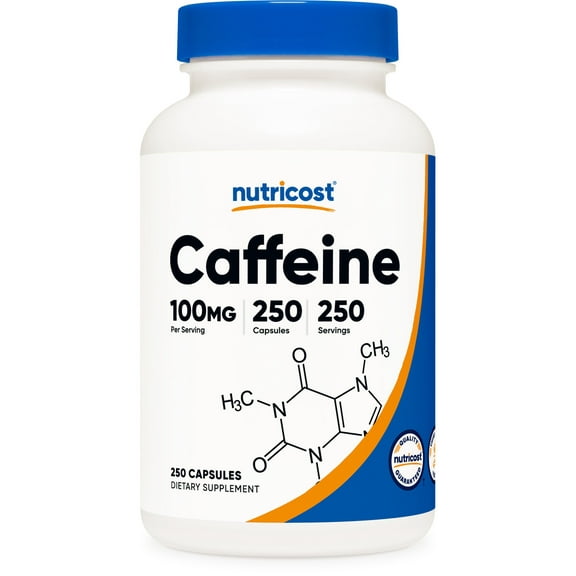 Nutricost Caffeine Supplement Pills 100mg Per Serving, 250 Capsules