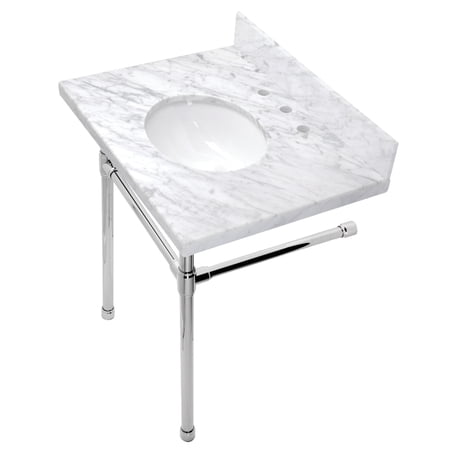Kingston Brass KVPB30M81ST Dreyfuss 30" Carrara Marble Vanity Top with Stainless Steel Legs (8-Inch, 3-Hole), Carrara Marble White/Polished Chrome