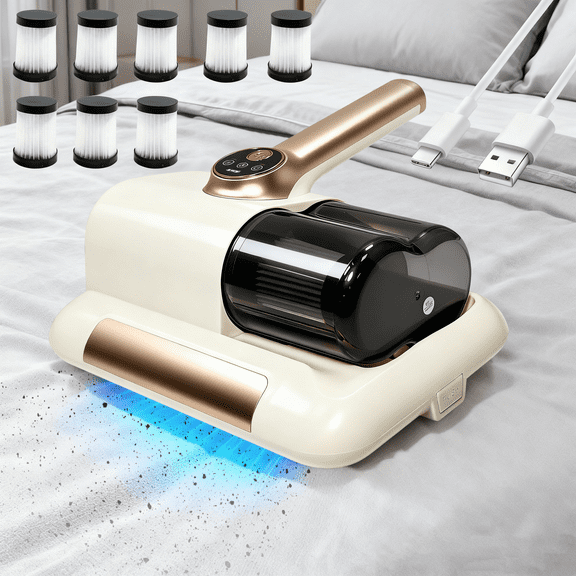 Cordless Mattress Vacuum Cleaner, 253.7nm UV-C Light, 1Wpa UV Strong Suction, Dual Dust Collector and 8000 RPM/Min Double Tapping , Wider Suction Port,  for Bed and Pet