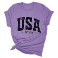 thumbnail image 5 of MIXUE Boho Tops For Women Summer Letter Print Round Neck Short Sleeve Soft Trendy Casual Pullover Shirts For Women T Shirts Sportswear,Purple,XXL, 5 of 5