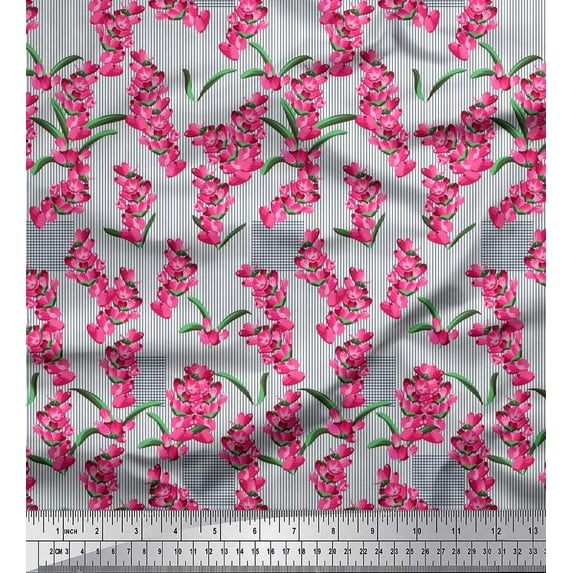 Soimoi Velvet Fabric Stripe & Lavender Shirting Fabric Prints by Yard 58 Inch Wide