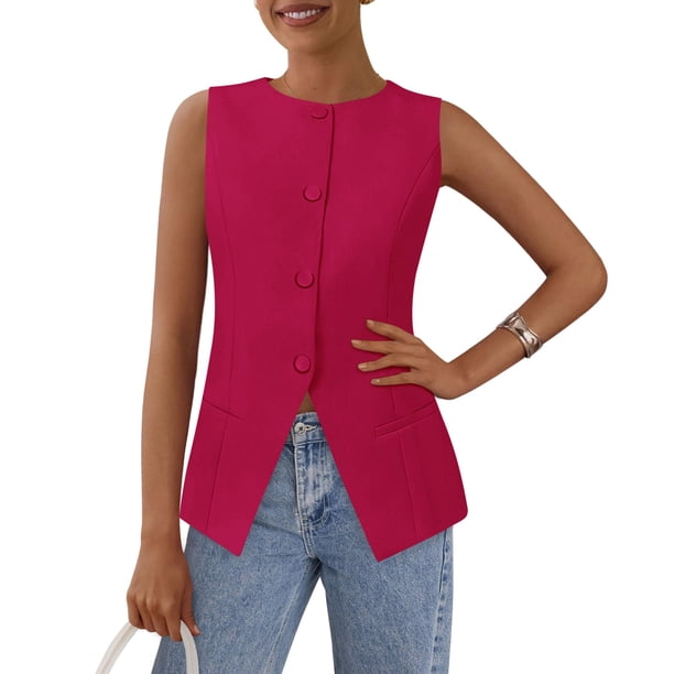 Chaleco PRETTYGARDEN 2025 sin mangas con botones Magenta M