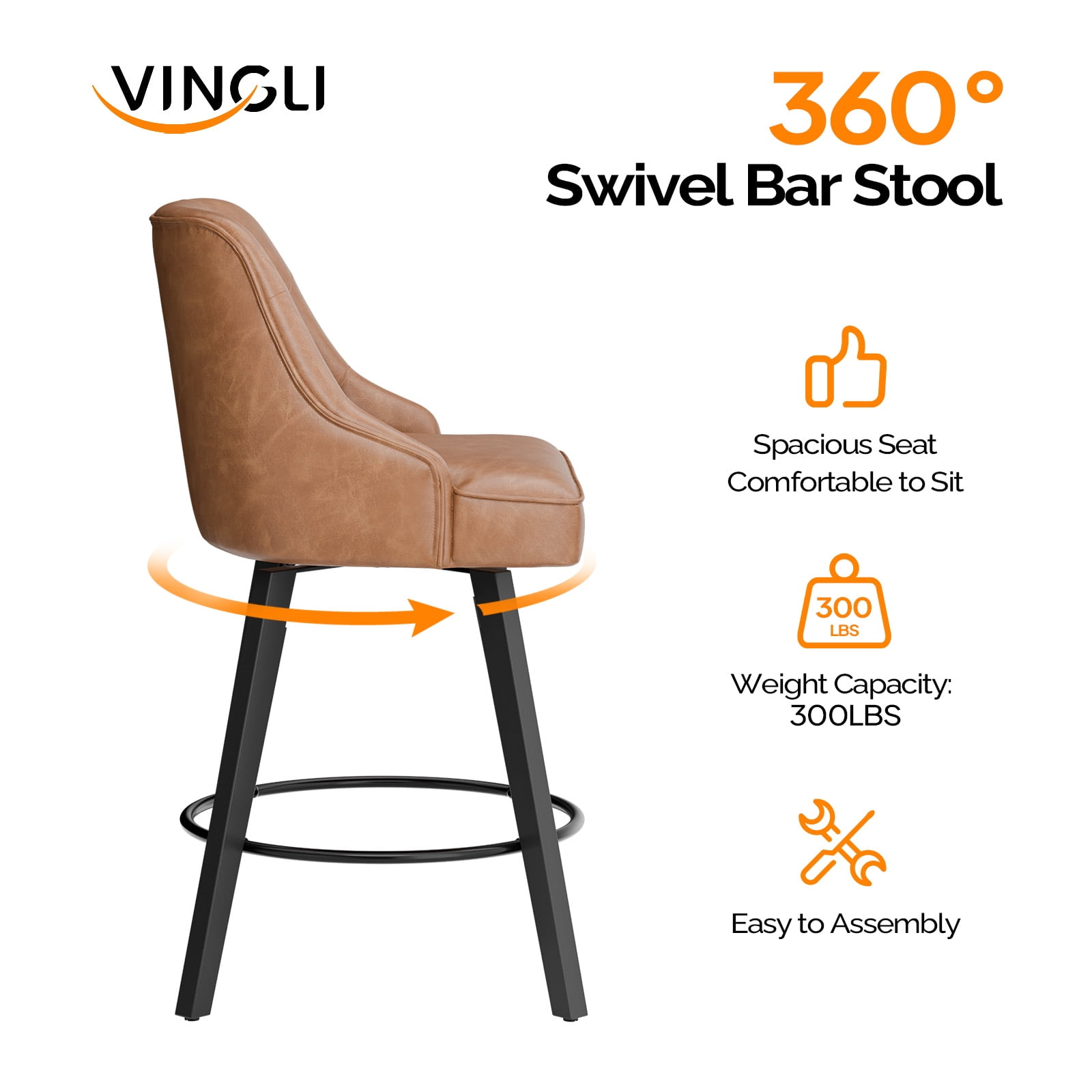 Zimtown Modern Swivel Barstools with Back, 26" Counter Height Bar Stools Kitchen Island Dining Chairs Set of 2, Coffee Brown