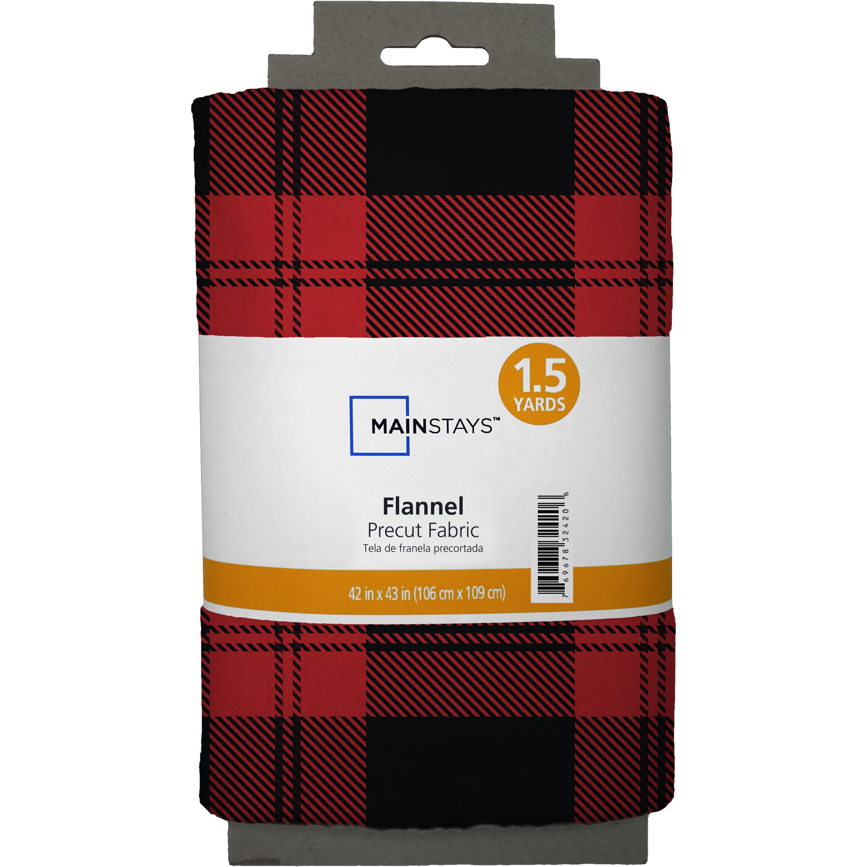 Mainstays 1.5 Yards 100% Cotton Light-weight Flannel Plaid Check, Red, 42" Wide for Crafts
