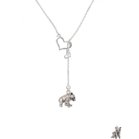 Baby Shoes Heart Necklace - Silvertone Panda with Baby - In My Heart Lariat Necklace