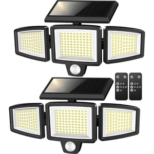 IJIL 2500-Lumen Solar Motion Sensor Security Lights 3 Heads 2 Pack