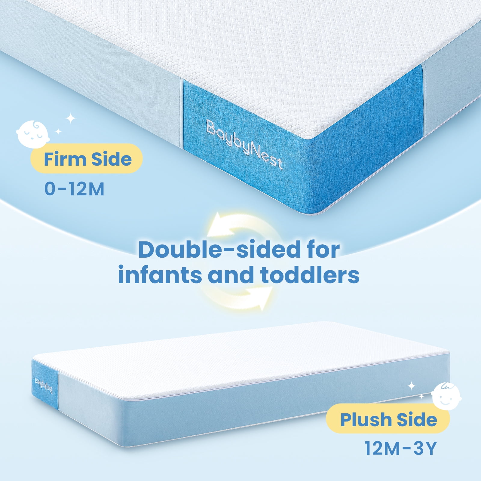 BaybyNest Crib Mattress 52"x27.5"x6" Crib Mattress, Dual-Sided 100% Knitted Fabric Moisture-Non-Toxic Wicking Cover