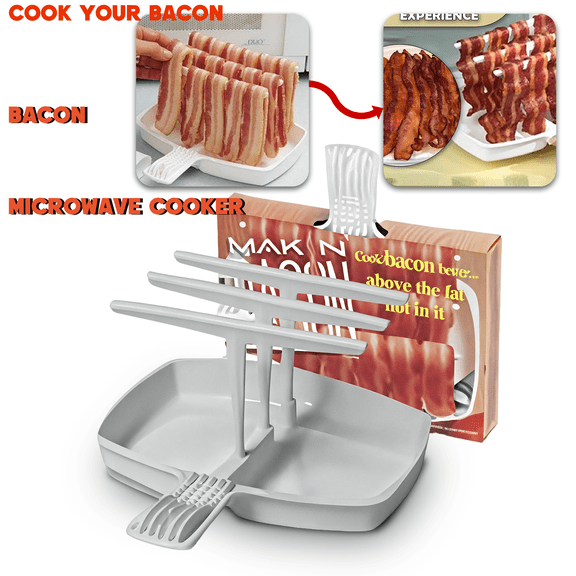 JOGGEIL Microwave Bacon Cooker, The Original Bacon Tray for Microwave Oven or Oven Cooking, Bacon Wizard Microwave Crispy Bacon Maker to Make Crispy Bacon in Minutes, White