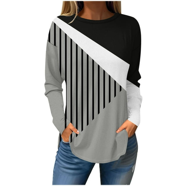 FAIWAD FAIWAD Women's Geometric Print Tunic Tops Long Sleeve Drop Shoulder Tops Loose Pullover Tops
