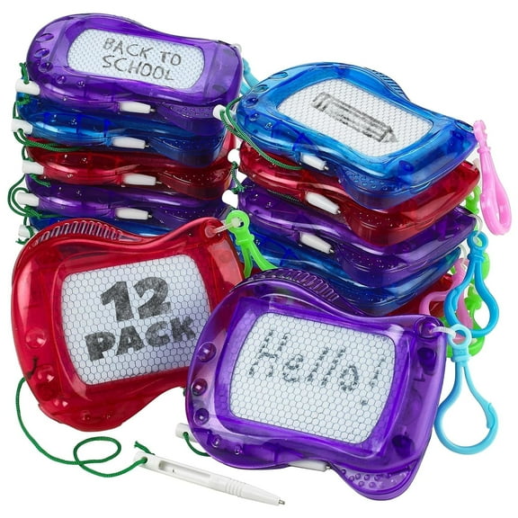 Mini Magnetic Drawing Board for Kids - (Pack of 12) Backpack Keychain Clip Drawing Boards, Erasable Doodle Sketch Writing Pad Boys & Girls, Birthday Kids Party Favors