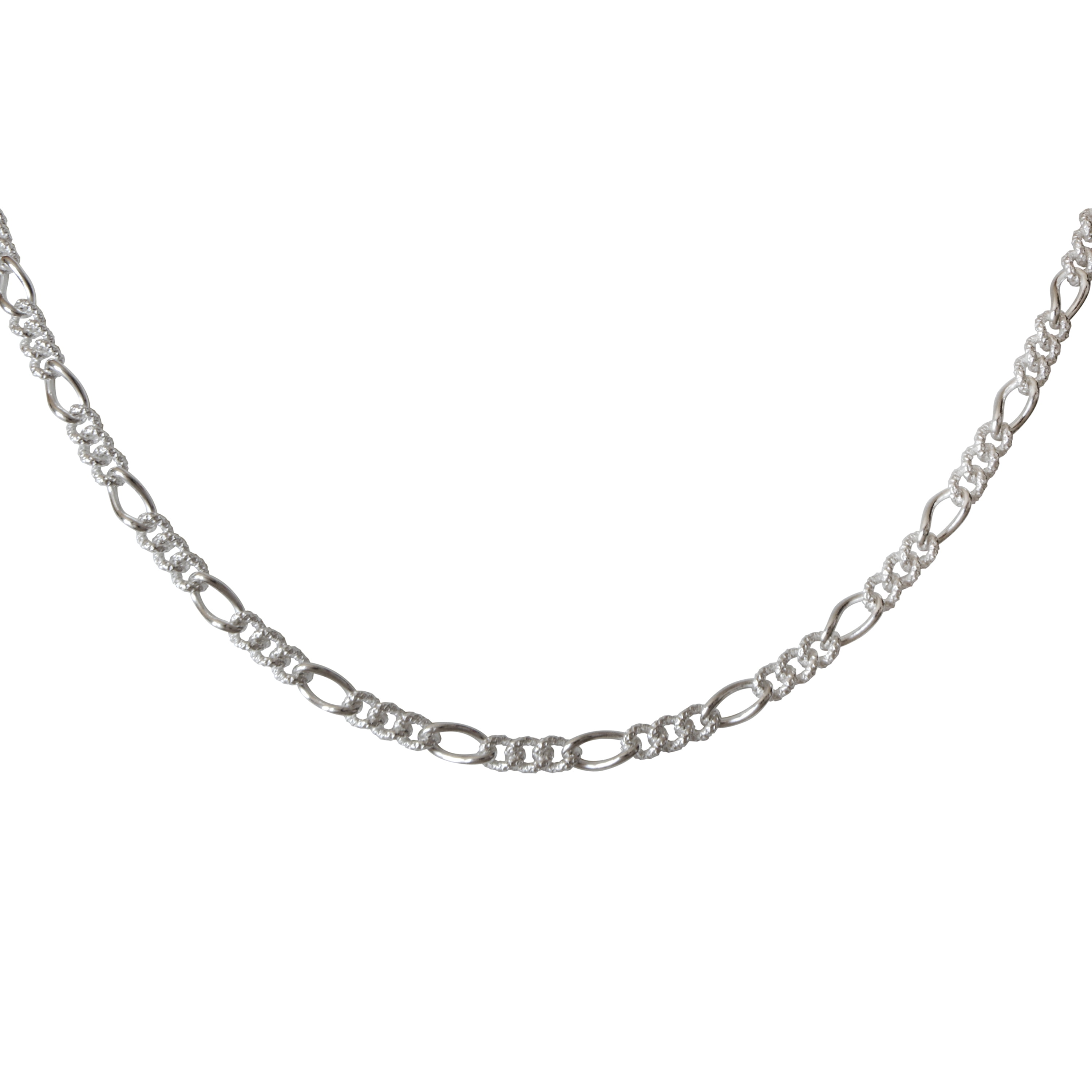 Brilliance Sterling Silver Figaro Chain Pav Wire, 24inch White color, Necklace