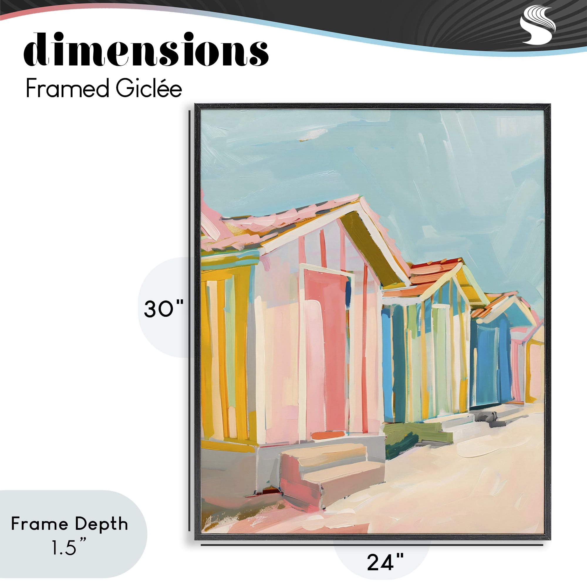 Stupell Industries Striped Beach Bungalows Black Framed Giclee Art, design by The Prints Vibe