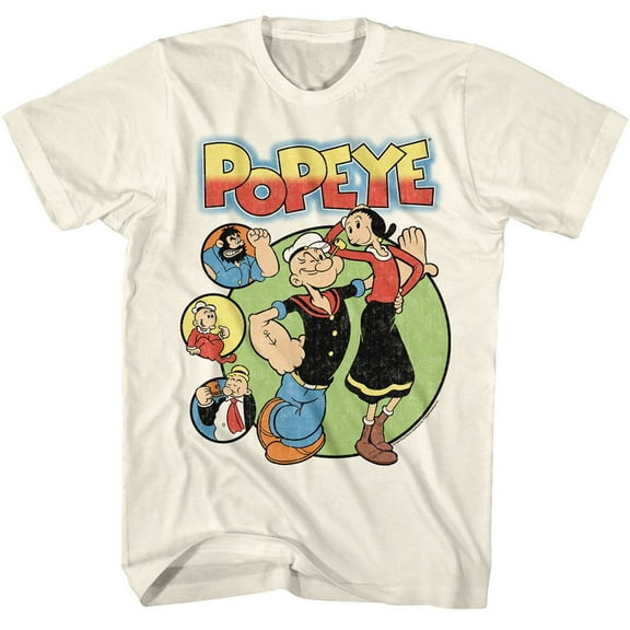 Popeye Circles Natural Adult T-Shirt Xl