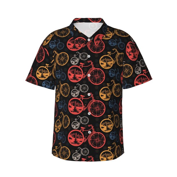 Fotbe Compass And Mountains In Bicycle Wheels1 Camisa Hawaiana para Hombre Unisex – Camisa Casual de Verano con Botones de Manga Corta de Algodón y Lino,XX-Large