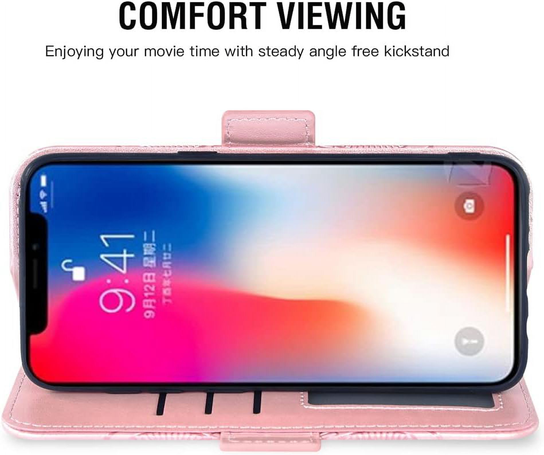 MHAWBL-Compatible with iPhone Xs X 10 10s Wallet Case and Tempered Glass Screen Protector Flip Cover Credit Card Holder Cell Phone Cases for iPhoneX iPhoneXs iPhone10 i PhoneX SX 10x 10xs X’s Women R
