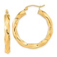 thumbnail image 1 of Diamond2Deal 10k Yellow Gold Polished & Textured Twist Hoop Earrings for Women, 1 of 2