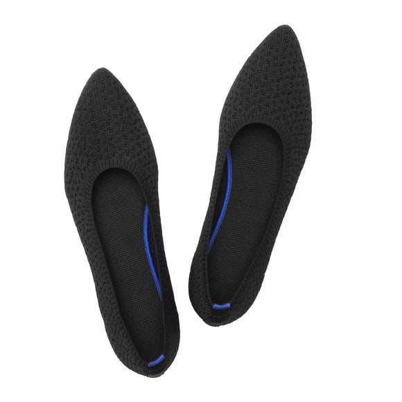 Frank Mully Zapatos de vestir de punto para mujer con punta en punta, zapatos cómodos para mujer, zapatos de ballet sin cordones para mujer, zapatos clásicos suaves, cuña baja, negro 7