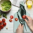 thumbnail image 3 of Shark Cutting Board, Digital Sketch of Wild Fish with Open Mouth Power King of the Ocean Illustration, Tempered Glass Cutting and Serving Board, Wine Bottle Shape, Dark Grey White, by Ambesonne, 3 of 5
