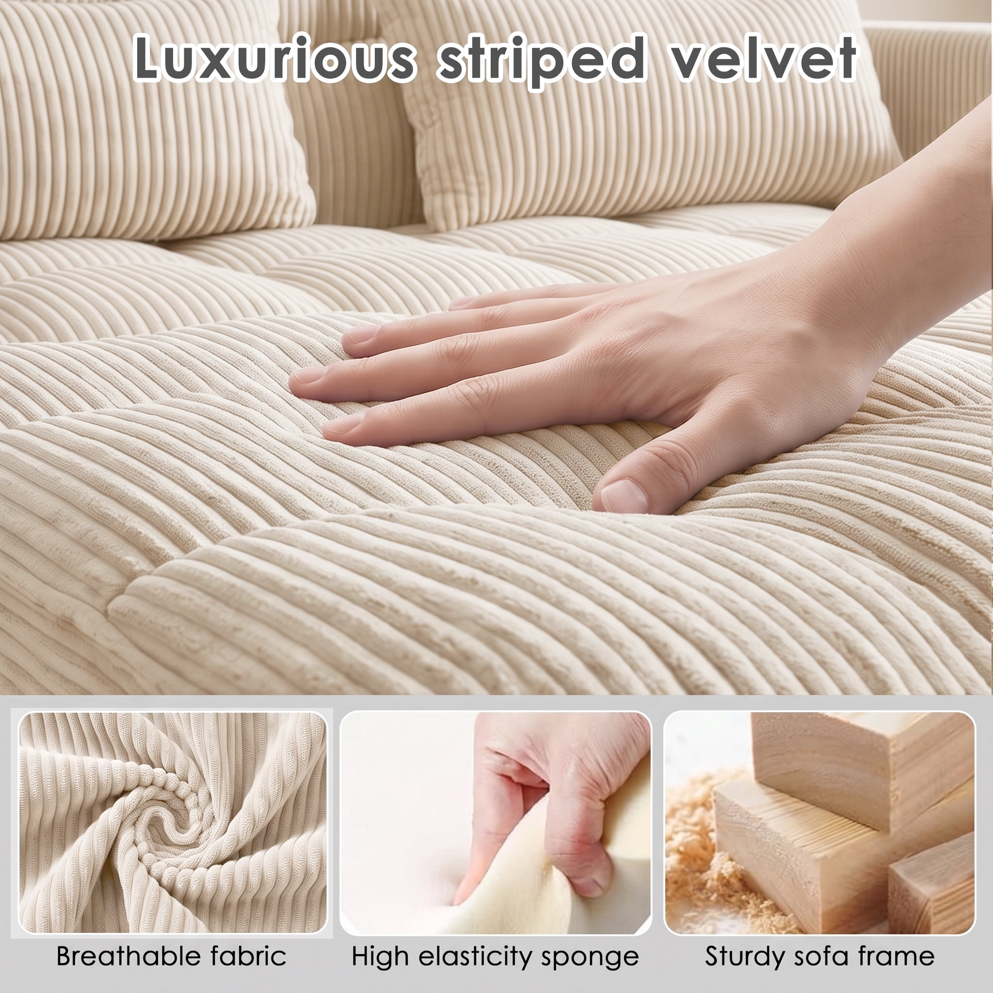 ShiKeyi 54" Corduroy Convertible Sofa Bed, 3 in 1 Pull Out Sleeper Sofa, Loveseat Couch with Storage Pocket, Beige