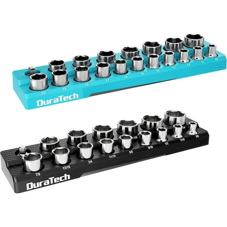 

DURATECH Magnetic Socket Organizer Set 1/2 Drive SAE&Metric Socket Holders Socket Trays for Tool Box and Tool Cart Hold 35 Pieces Standard Size Sockets (Sockets Not Included)