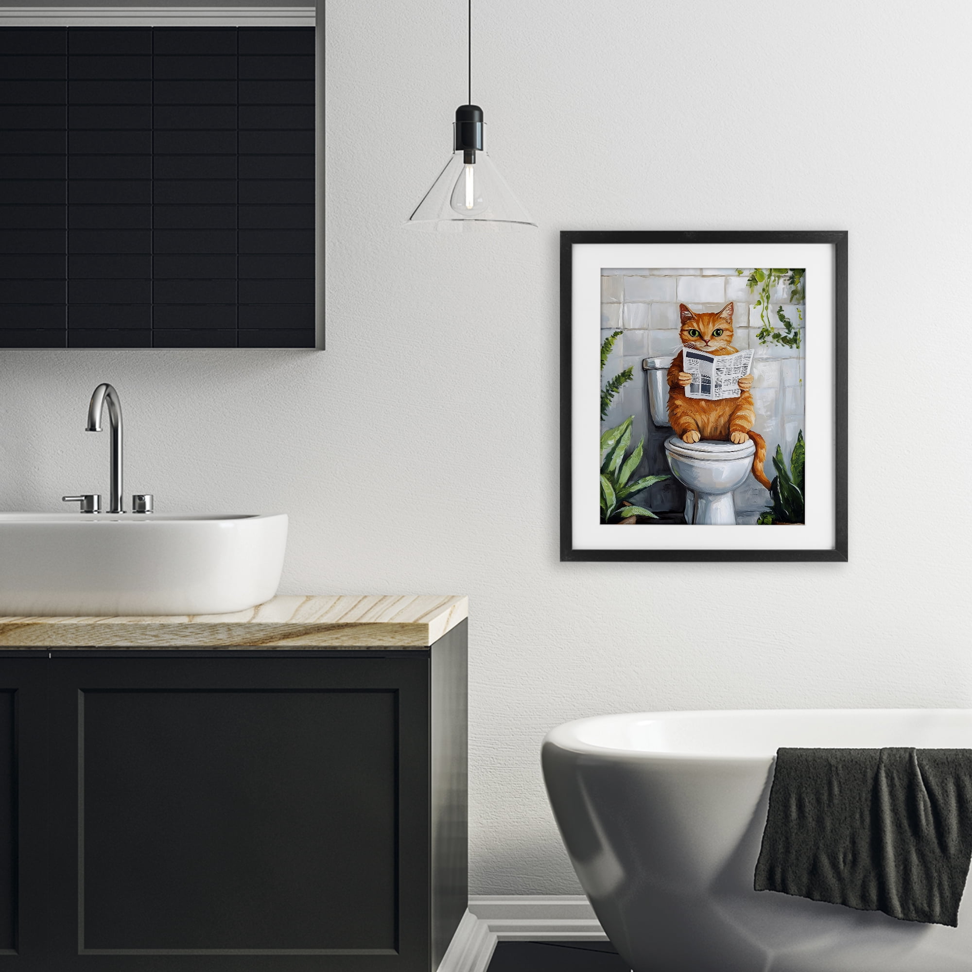 Stupell Industries Orange Cat Reading Paper Black Framed Print Under Glass, design by The Prints Vibe