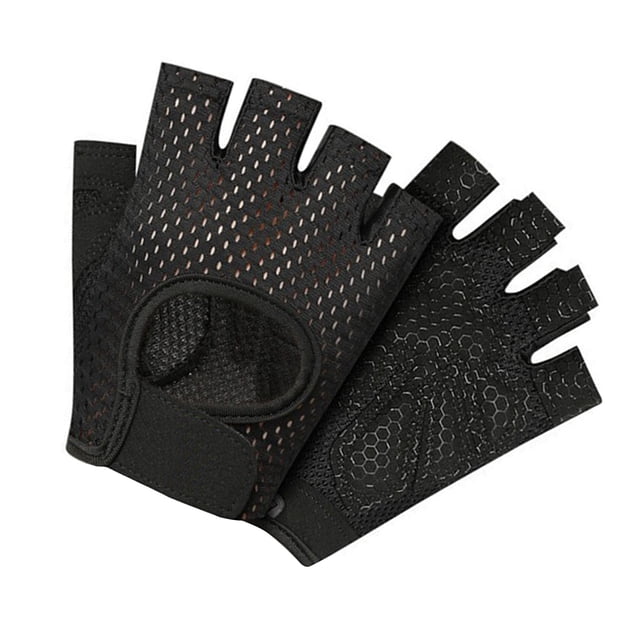 Guantes de fitness, guantes de entrenamiento para hombres y mujeres, guantes de ejercicio para levantamiento de pesas, entrenamiento de ciclismo, medio dedo, color negro, talla S