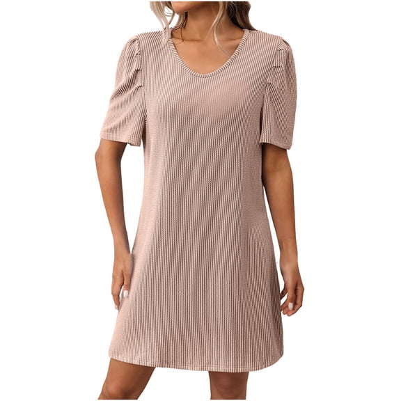 WRKEKC Summer Casual Dresses for Women, Womens Plus Size T-Shirt Dresses, Knee Length Dress for Women,Women's Casual Stripe Summer Short Sleeve Round-Neck Dress