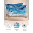 thumbnail image 2 of Blue Coastal Beach Pillow Cases King Size Set of 2, Smooth Satin Pillowcase for Hair and Skin, Summer Nautical Oil Painting Decorative Cooling Bed Pillow Covers with Zipper, 20x36 Inches, 2 of 5