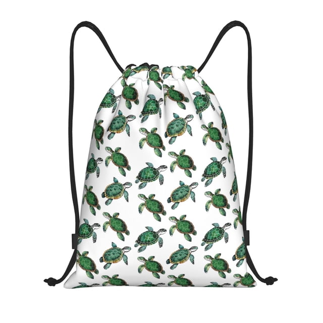 Saiise Watercolor Turtle Pattern Sports Drawstring Backpack - String Swim Gym Bag with Wet Proof Pocket for Women&Men-Small