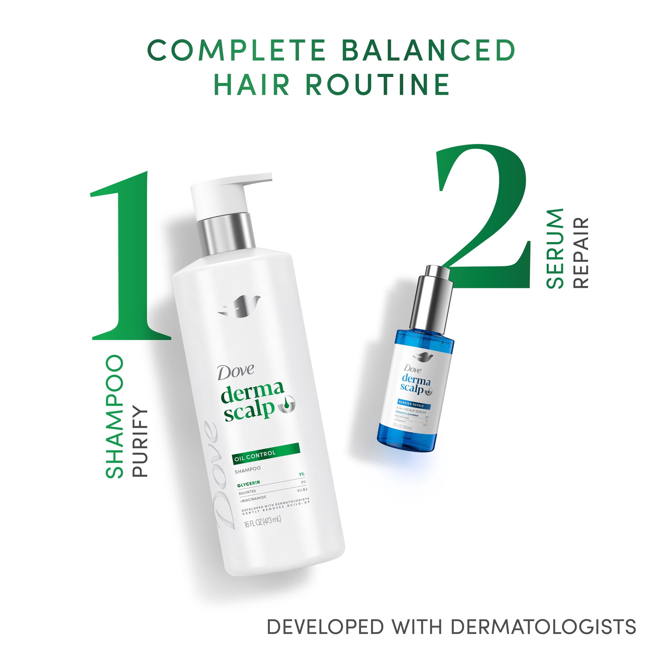Dove Derma Scalp Dandruff Relief 3-in-1 Barrier Repair Serum with Prebiotic Glycerin, Niacinamide and Vitamin E for Dandruff-Prone, Flaky, Dry Scalp, 2 fl oz 1 Count