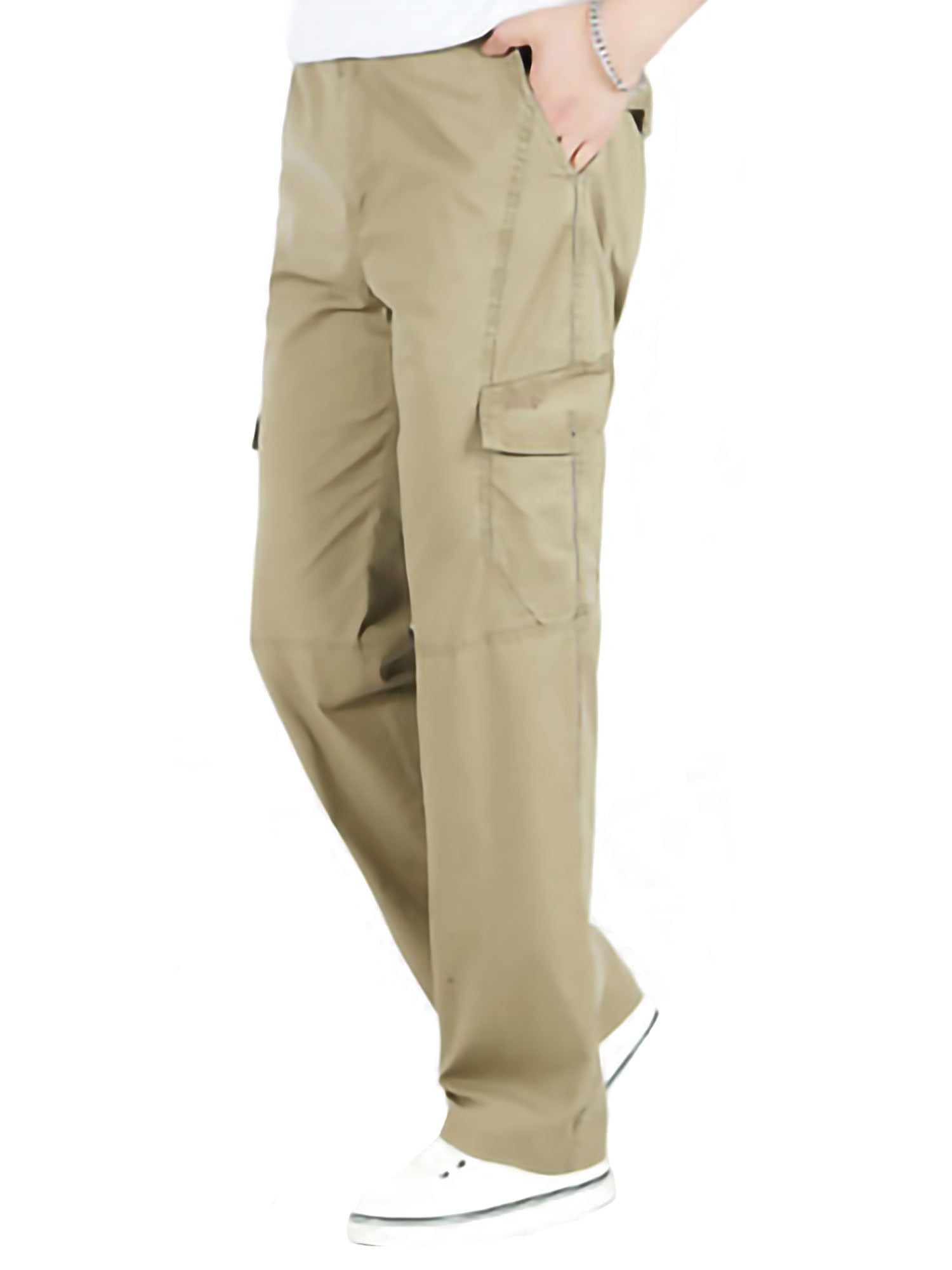 SELX Men Drawstring Athletic Casual Close Bottom Multi Pocket Straight Fit Pants