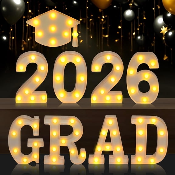 GRAD 2026 LED Light Up Letters Sign with Graduation Cap, Graduation Decorations for Class of 2026 Party, Table or Wall Decor for Kindergarten Preschool High School College