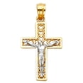 thumbnail image 2 of Wellingsale 14K Two 2 Tone White and Yellow Gold Polished Ornate Religious Catholic Latin Crucifix Charm Pendant with Heart Accents, 2 of 5