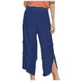 thumbnail image 2 of HUPOM Palazzo Pants For Women Pants Chinos Mid Waist Rise Full Straight-Leg Blue 2XL, 2 of 6