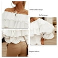 thumbnail image 4 of Top Con Hombros Descubiertos Para Mujer, Top Elegante Con Hombros Descubiertos Elástico Con Volantes En Capas De Fibra De Poliéster Para Otoño EOTVIA Blanco L, 4 of 5