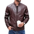 thumbnail image 4 of Leather Jacket Men Faux Leather Jackets Winter Fall Zipper Stand Collar Waterproof Windproof Bomber Jacket Casual Long Sleeved Biker Coat, 4 of 5