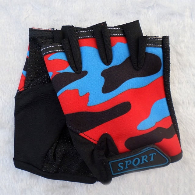 Splihome 1 Paire Enfants Vélo Bicyclette Cyclisme Demi-Doigt Gants de Sport Sans Doigts Rouge Camouflage