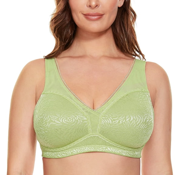 Deyllo Women's Full Coverage Plus Size Comfort Minimizer Bra Wirefree Non Padded,Green 38D