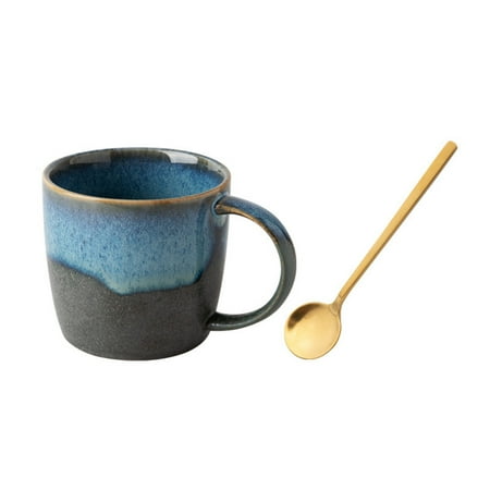 

Retro Ceramics Coffee Mugs with Spoon Tea and Coffee Cup for Office and Home，Microwave And Dishwasher Safe