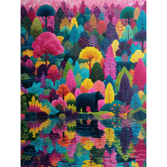 Vibrant Bear Forest Canvas Print Wall Art for Living Room Bedroom Dining Room Office Home Decor