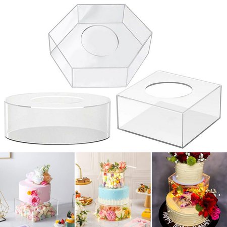 

HLONK Fillable Cake Stand Square Hexagon Heavy Duty Wedding Birthday Party Cake Display Cake Riser Tier Display Holder Square 15cm
