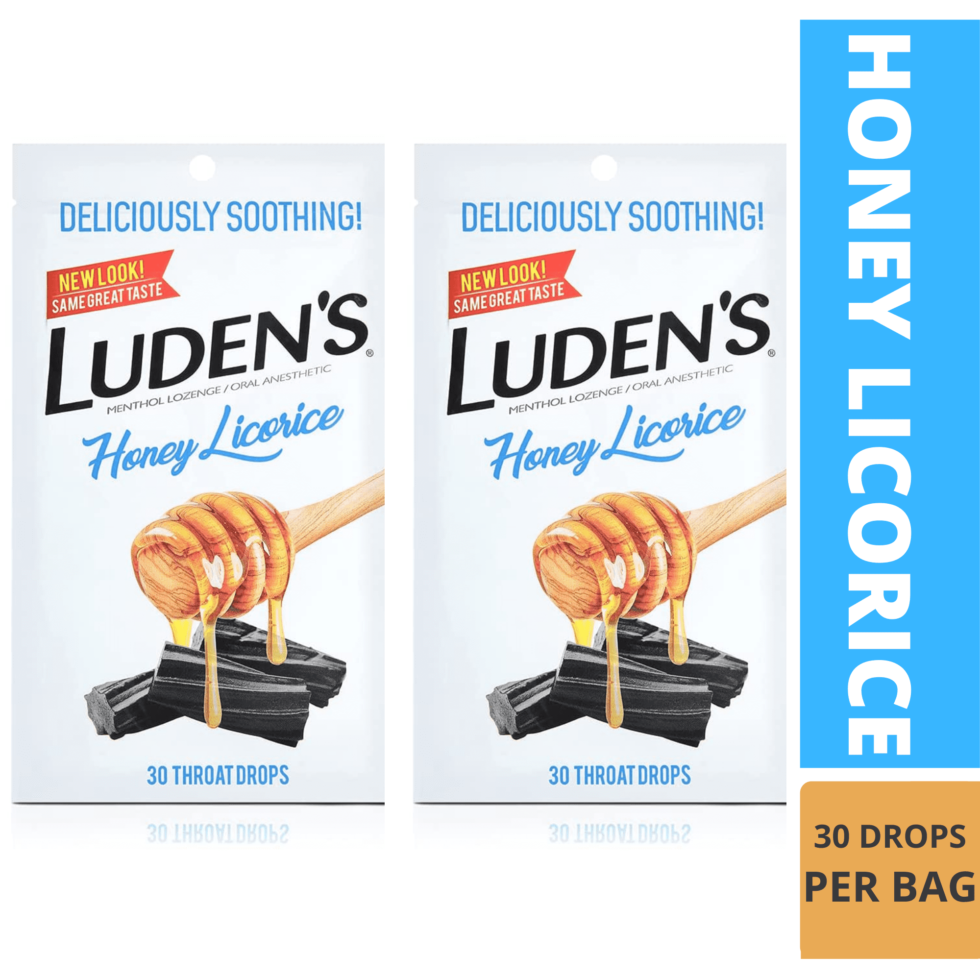 Luden's Deliciously Soothing Throat Drops, Honey Licorice Flavor, 30