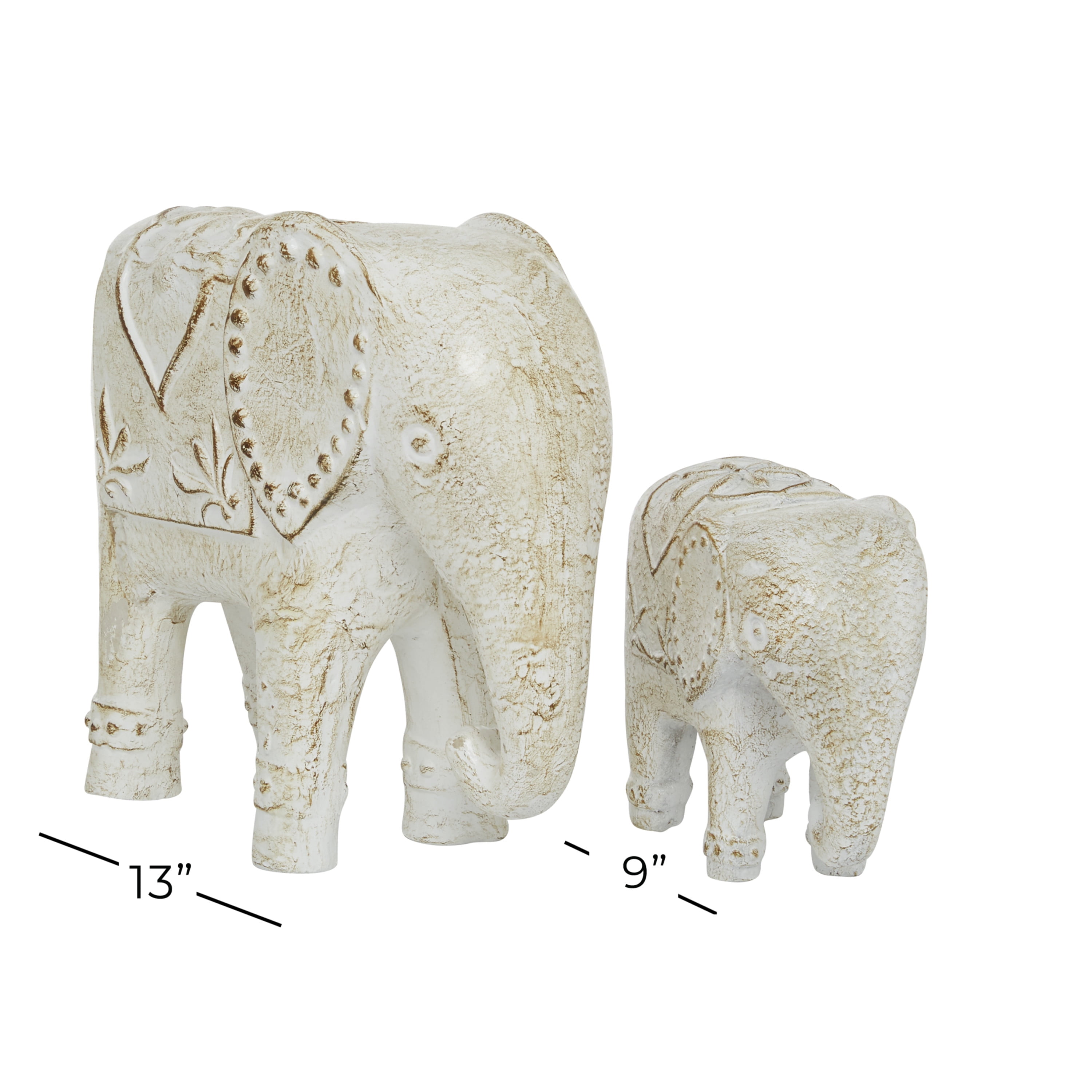 9", 13"W White Ceramic Elephant Sculpture, by DecMode (2 Count)