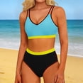 thumbnail image 6 of Ahabrexf High Waisted Bikini Sets for Women 2 Pc Swimsuits with Tummy Control Color Block Swimwear, 6 of 9