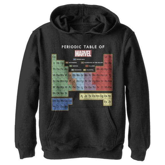 Boy's Marvel Periodic Table of Favorite Heroes  Pull Over Hoodie Black Medium