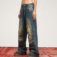 thumbnail image 7 of Sngxgn Women's Casual Mid Waist Cargo Jeans Stretch Wide Leg Denim Pants with Pockets(Blue,XL), 7 of 7