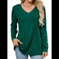 thumbnail image 3 of Blusas de Larga Abullonadas para Mujer, con Cuello en V Plisado, Estilo Túnica de Otoño, Elegantes, Informales, Holgadas, para Verano Verde Oscuro L, 3 of 10