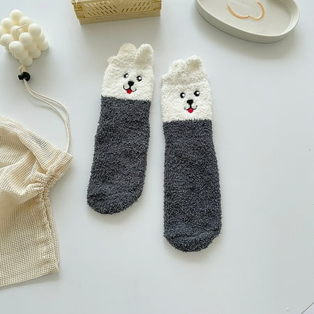 

Yoslce fuzzy socks for women slipper socks Woman s Girls Cute Coloer Stripe Wave Point Print Thicken Coral Fleece Keep Warm Socks Sox